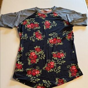 LuLaRoe Long Sleeve Floral Tee - Black and Red